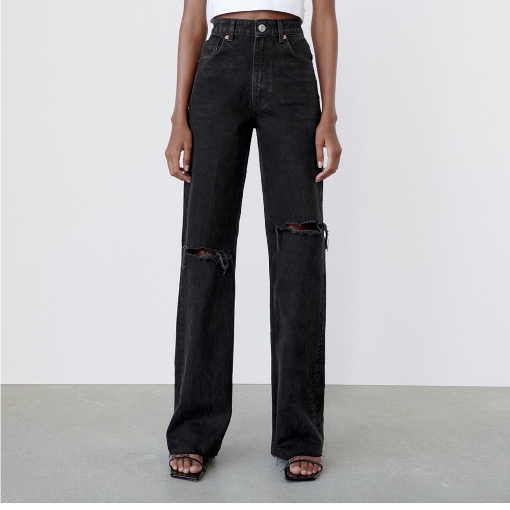 ZARA ripped wide legged black jeans size 6/28